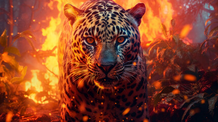 Fire and Fury A Leopard Defies the Jungle - obrazy, fototapety, plakaty