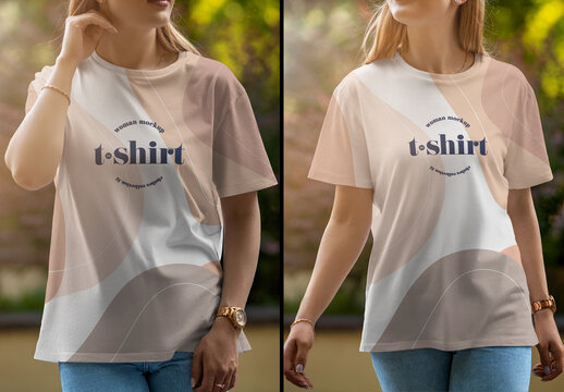 Mockup of Women's T-shirt on Walk in the Park