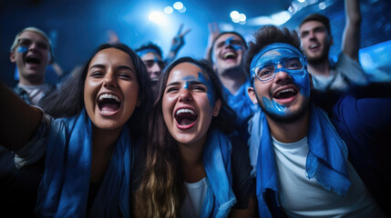 A group of enthusiastic football fans gather under stadium lights ready to cheer on their favorite team for the opening game of the season 