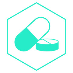 green mint medical pills hexagon frame icon