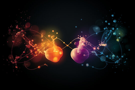 Visualization of the exchange of atoms and molecules in a chemical reaction, symbolizing the transformative power of love's influence, love and creation