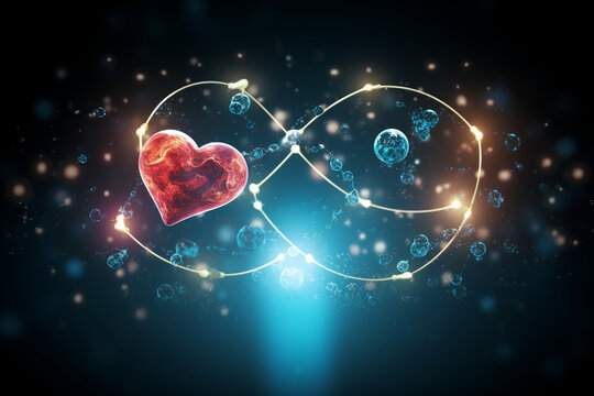 Visualization of the exchange of atoms and molecules in a chemical reaction, symbolizing the transformative power of love's influence, love and creation