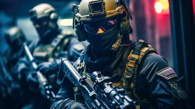 A Pair of Soldiers with State-of-the-art Combat Equipment in combat