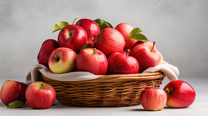 Naklejka na ściany i meble A basket filled with freshly picked apples symbolizing the bountiful harvest of autumn against a minimal white backdrop 