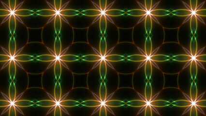  Seamless Looping Neon Light Kaleidoscope, Hypnotic Motion Background and mandala design animation .on the black background .