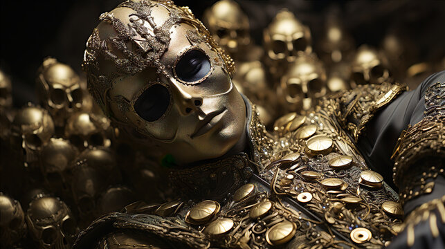 Illustration on the theme of art and mysticism, masquerades and riches.  Generative AI