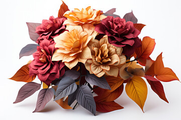 A vibrant bouquet of colorful leaves symbolizing the arrival of autumn and the joy of seasonal celebrations isolated on a white background 