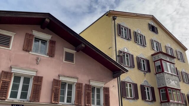 Classic building facades on sunny day in Kufstein, Austrian. Tyrol state traditional architecture style concept
