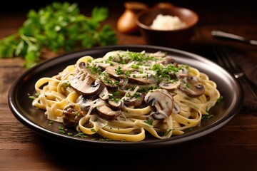 spaghetti, tagliatelle with mushrooms - pasta ai funghi - pasta menu - italian dinner - mediteranien cuisine - generative ai 