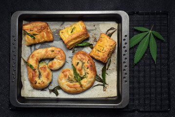 Food with cannabis. Homemade baked pie