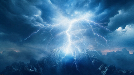 blue lightning on dark background with watercolor texture - obrazy, fototapety, plakaty