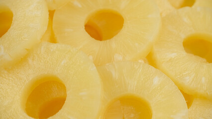 Canned pineapple slices close up