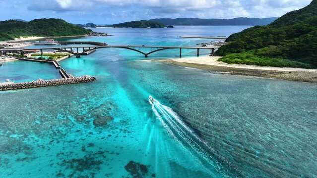 Aerial Footage of Aka island bridge, Kerama, Okinawa Japan. Tourism