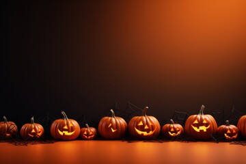 Halloween background - several pumpkins on a dark background.