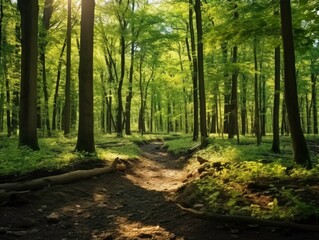 Obraz premium Embrace the Lush Greenery of a Forest or Garden with walking path for hike