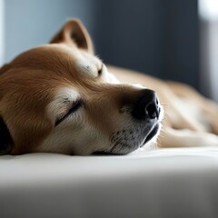 Tranquil Slumber Dog Peacefully Sleeping on Sleek Minimalist Bed