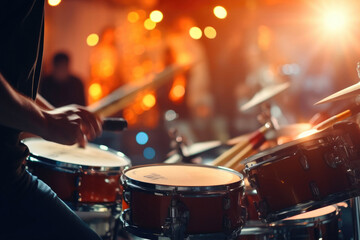 Fototapeta na wymiar Drumming Up a Beat: Intense Performance Closeup
