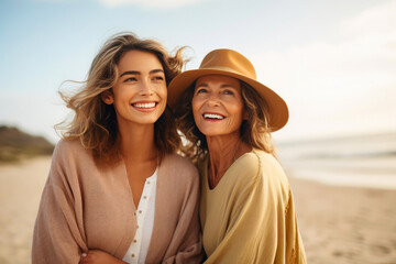 Obraz premium Mother and Daughter on the Beach
