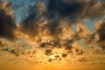 Colorful cloudy sky at sunset. Gradient color. Sky texture, abstract nature background