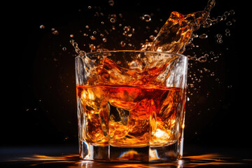 Elegant Whiskey Refreshment: Ice Splash in Motion