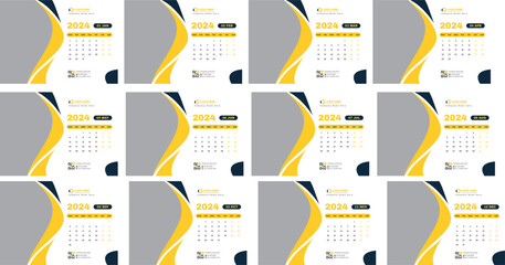 Calendar Template for 2024 year. Week starts on Sunday. Simple minimal classic style. Work or business calendar. 2024 calendar in minimalist style. English vector calendar for 2024 year.