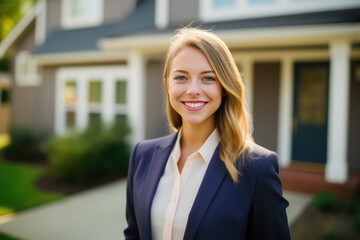 Happy Real Estate Agent Showcasing House for Sale