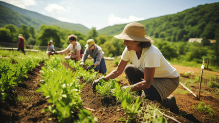 Happy healthy woman working at garden.