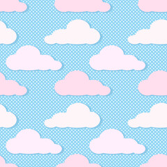 Seamless Pattern. Pastel pink cloud with light blue background. sky concept design.