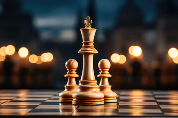 Chess Pieces, Figures on a Chess Board, Soft Focus - Strategic Arena - AI Generated