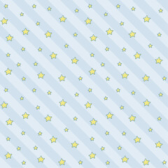 繋がるシームレス素材 /ブルー系ストライプとゆめかわお星様の背景