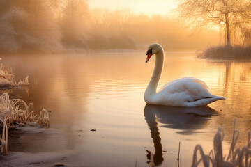 Graceful Swans at Sunrise