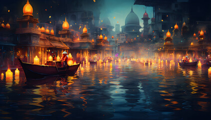 Taj Mahal, Mosque at Night Reflecting on Water: A Beautiful Example of Islamic Architecture