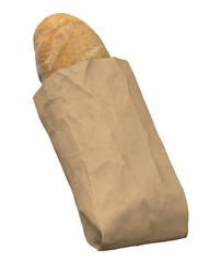 Loaf Of Bread In A Brown Paper Bag 3D Illustration