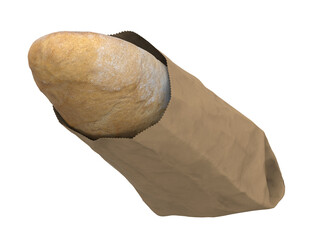 Loaf Of Bread In A Brown Paper Bag 3D Illustration
