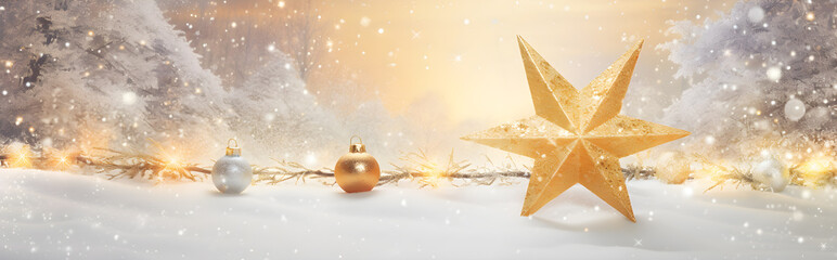 golden christmas star on snow Generative ai 