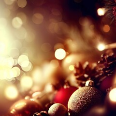 Christmas background with decorations and bokeh lights