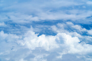 beautiful blue sky with cumulus clouds for abstract background, aerial view