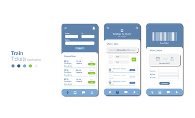 Train ticket booking design for mobile app. Graphical user interface for responsive mobile applications