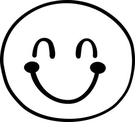 Cute Happy emoji, smiley emoticon doodle outline 