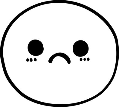 Cute sad emoji, smiley emoticon doodle outline 