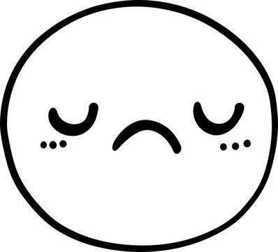 Cute sad emoji, smiley emoticon doodle outline 