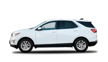 Modern white crossover car on a white background with shadow.