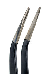 Tips of a tweezer isolated in white background
