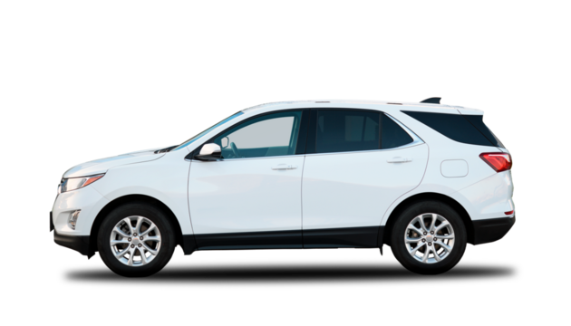 Modern white crossover car on a white background with shadow.