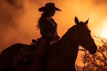 Silhouette of a cowgirl riding a horse equestrian illustration wallpaper