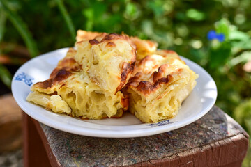 Bakery .Home made  cheese pie  with phyllo pastry and organic eggs. Bulgarian banitsa