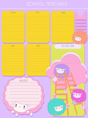 Cartoon animals sheep's School timetable , Day planner, Date Blank template. Vector illustration. Minimal style. Clean style. Daily to do. Go to school 