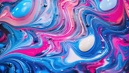 Photo of a vibrant and abstract liquid painting in close-up detail