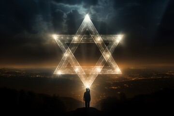 Lighting in the Sky Star of David. Minimalistic style. Pray for Israel - obrazy, fototapety, plakaty