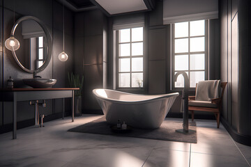 Fototapeta na wymiar Art-deco style interior of bathroom in luxury house.
